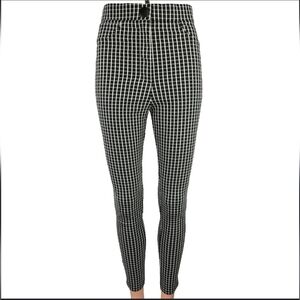 Zara Black White Checkered Plaid Hi-Rise Flat Front Trouser Leggings Pant Size S